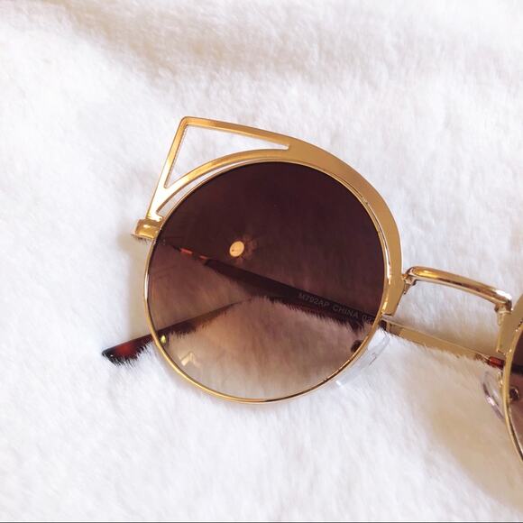 Mia Gold Cat Eye Retro Round Tinted Sunglasses - Picture 3 of 11